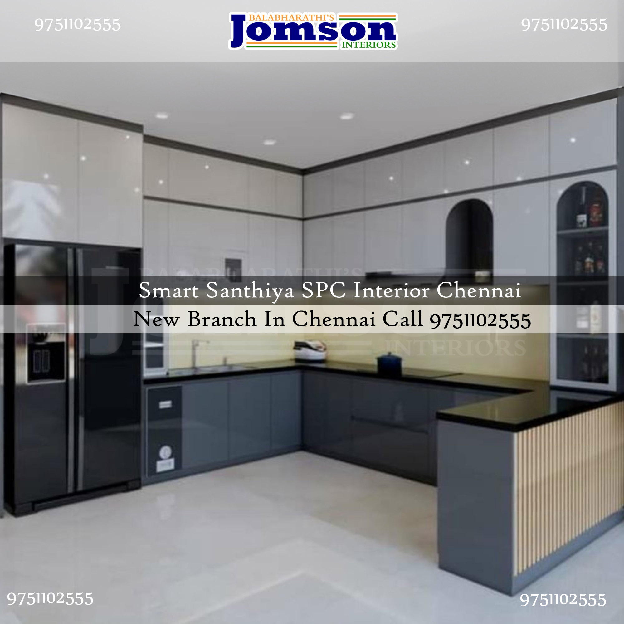 spc grey color modular kitchen chennai